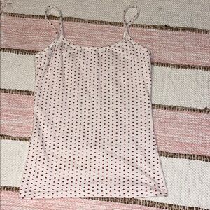 Brandy Melville White Tank Top with Red Heart Accents